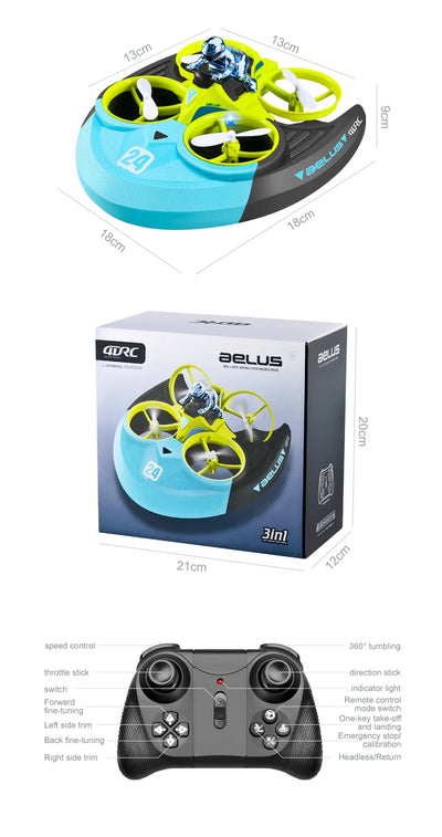 RC Mini Drone Altitude Hold Headless Mode 3 in 1 Sea Land Air Flight 2.4G 6-Axis Quadcopter Boat RC Helicopter For Kid
