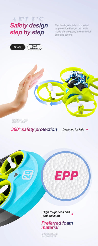 RC Mini Drone Altitude Hold Headless Mode 3 in 1 Sea Land Air Flight 2.4G 6-Axis Quadcopter Boat RC Helicopter For Kid