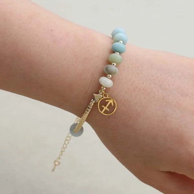 12 Zodiac Constellation Natural Stone Amazonite Beads Charm Strand Bracelet for Women Gold Plated Fashion Jewelry Gifts
