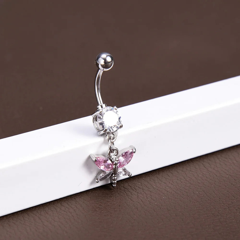 Steel Belly Button Rings Pink Crystal Piercing Navel Heart Style Navel Piercing Earring Belly Piercing Sexy Body Jewelry Ombligo