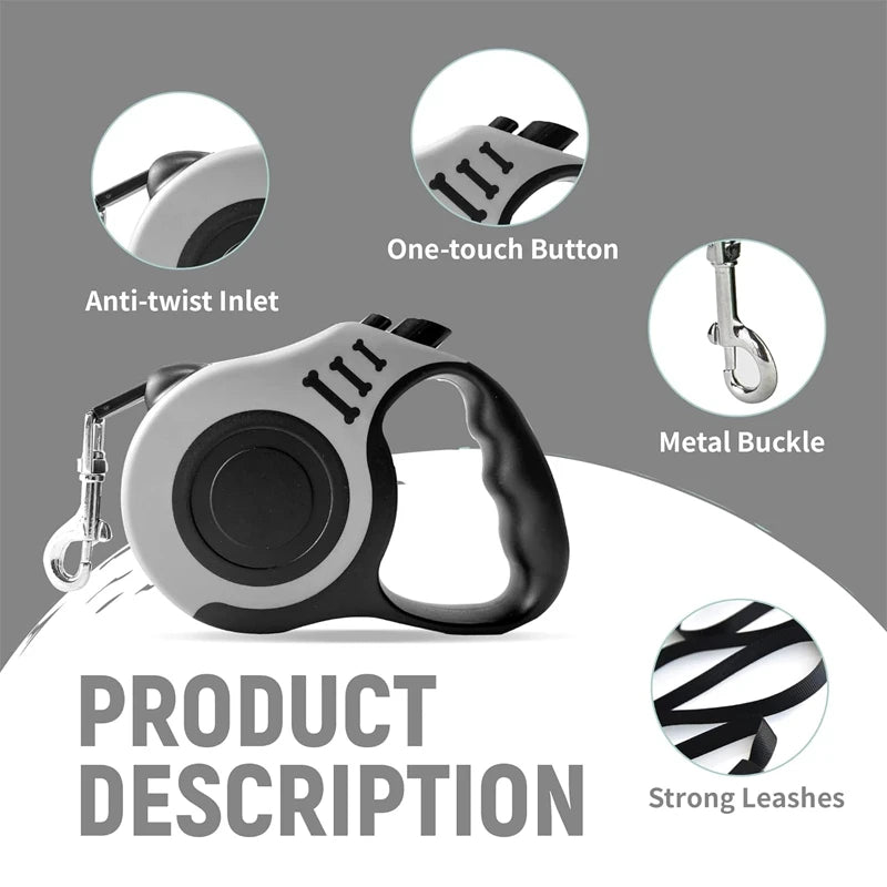 Retractable Dog Leash - 5m Automatic Strong Nylon Lead For Small/Medium Dogs & Cats, Durable Pet Traction Rope Supplies