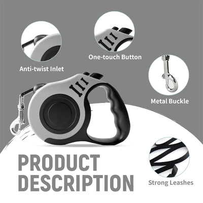Retractable Dog Leash - 5m Automatic Strong Nylon Lead For Small/Medium Dogs & Cats, Durable Pet Traction Rope Supplies