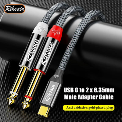 USB Type-C To Dual 6.35mm Jack 1/4 Audio Cable Y Insert Cable Splitter for iPad Laptop Mobile Phone Tablet To Speaker Mixer bass