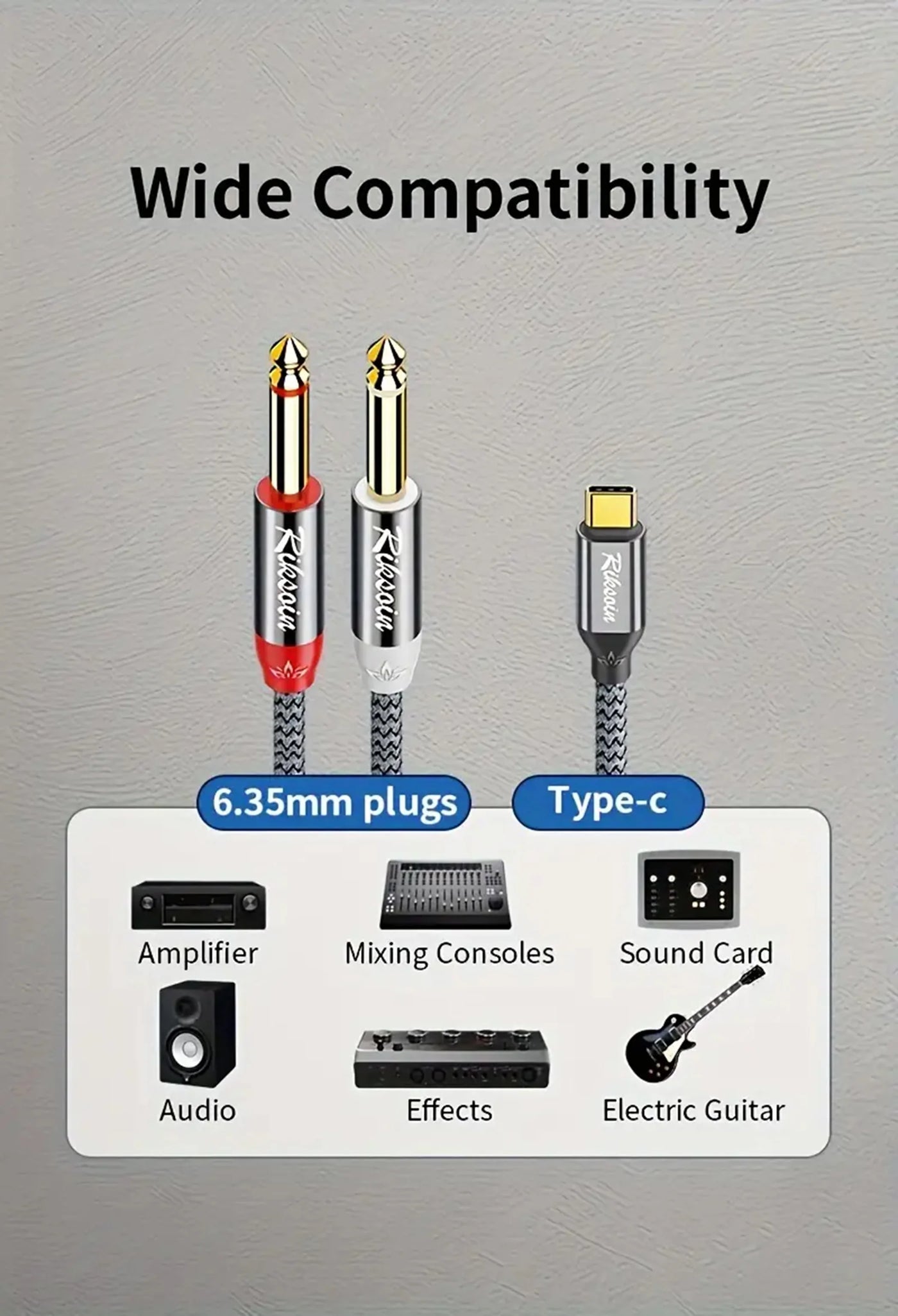 USB Type-C To Dual 6.35mm Jack 1/4 Audio Cable Y Insert Cable Splitter for iPad Laptop Mobile Phone Tablet To Speaker Mixer bass