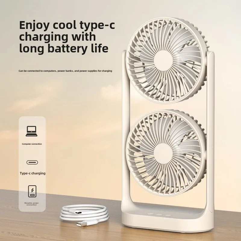 2025 new dual head desktop fan, high wind power air circulation fan, office dormitory double-layer fan