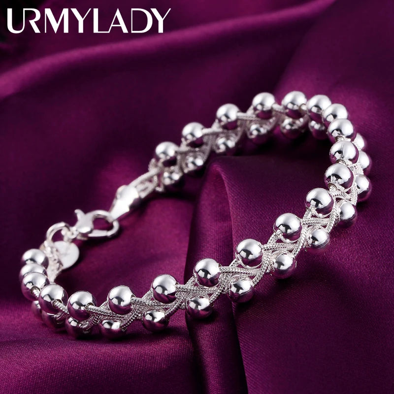 Charm 925 Sterling Silver Bracelets for Women Fine Braided beads Chain Fashion Wedding Party Christmas Gift High Quality Jewelry