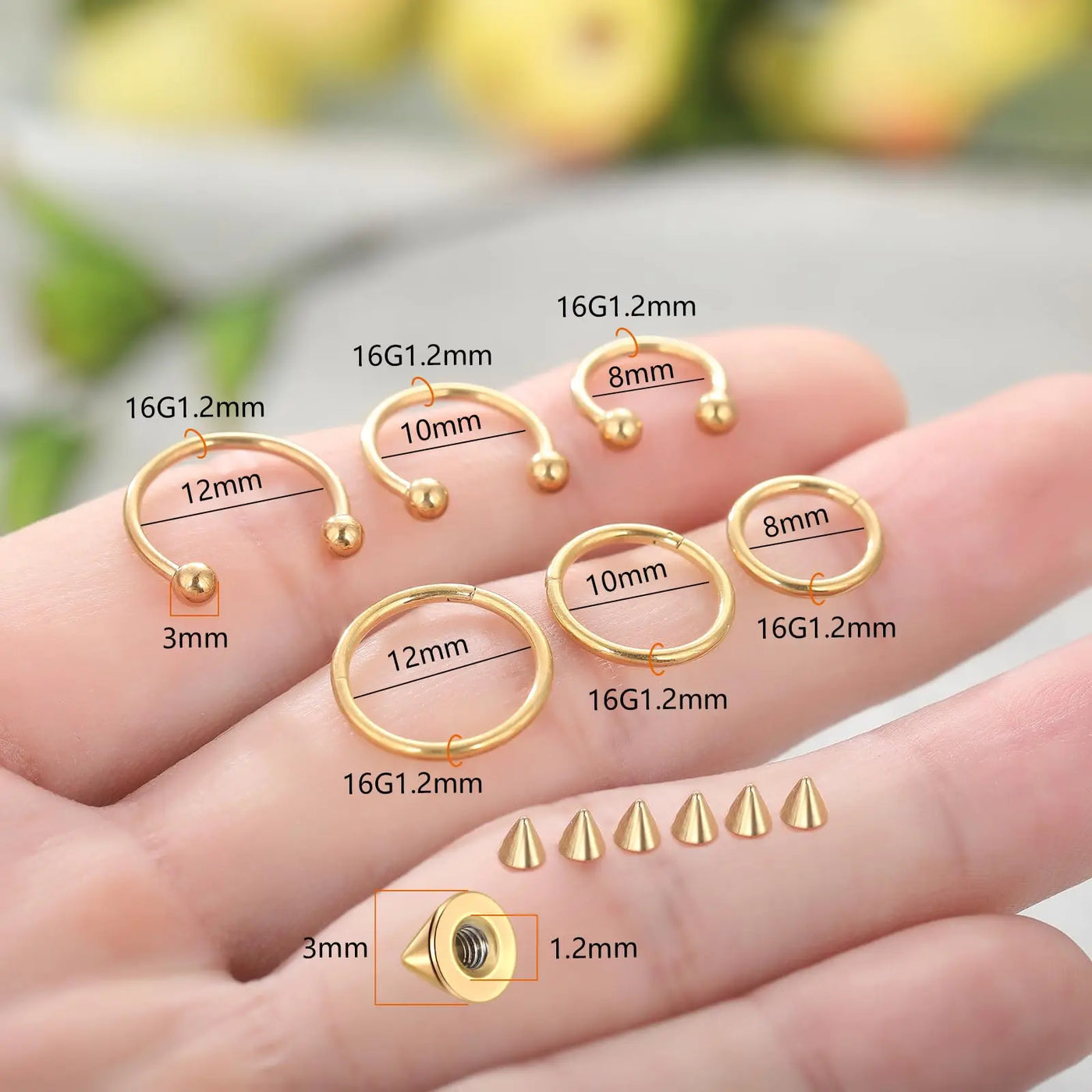 1/6/12PCS Nose Septum Rings 16G Surgical Steel Nose Piercing Jewelry 8mm 10mm 12mm Horseshoe Lip Earring Eyebrow Hoop Gold
