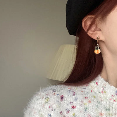 Lovely Cat Pumpkin Stud Earrings for Women Fashion Dangle Piercing Jewelry Star Bowknot Fish Bone Statement Party Ear Drop Gifts