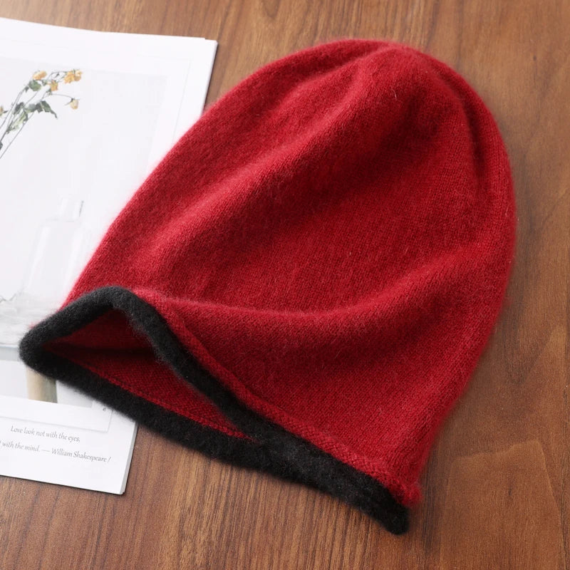 Winter Hat Regardless Of Gender 100% Merino Wool Knitted 2024 New Women's Soft Warm Bean Hat Fashion Outdoor Curly-brimmed Hat