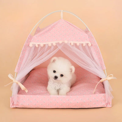 Pet Dog Tent House Floral Print Enclosed Cat Tent Bed Indoor Folding Portable Comfortable Kitten Bed Kennel For Small Pets