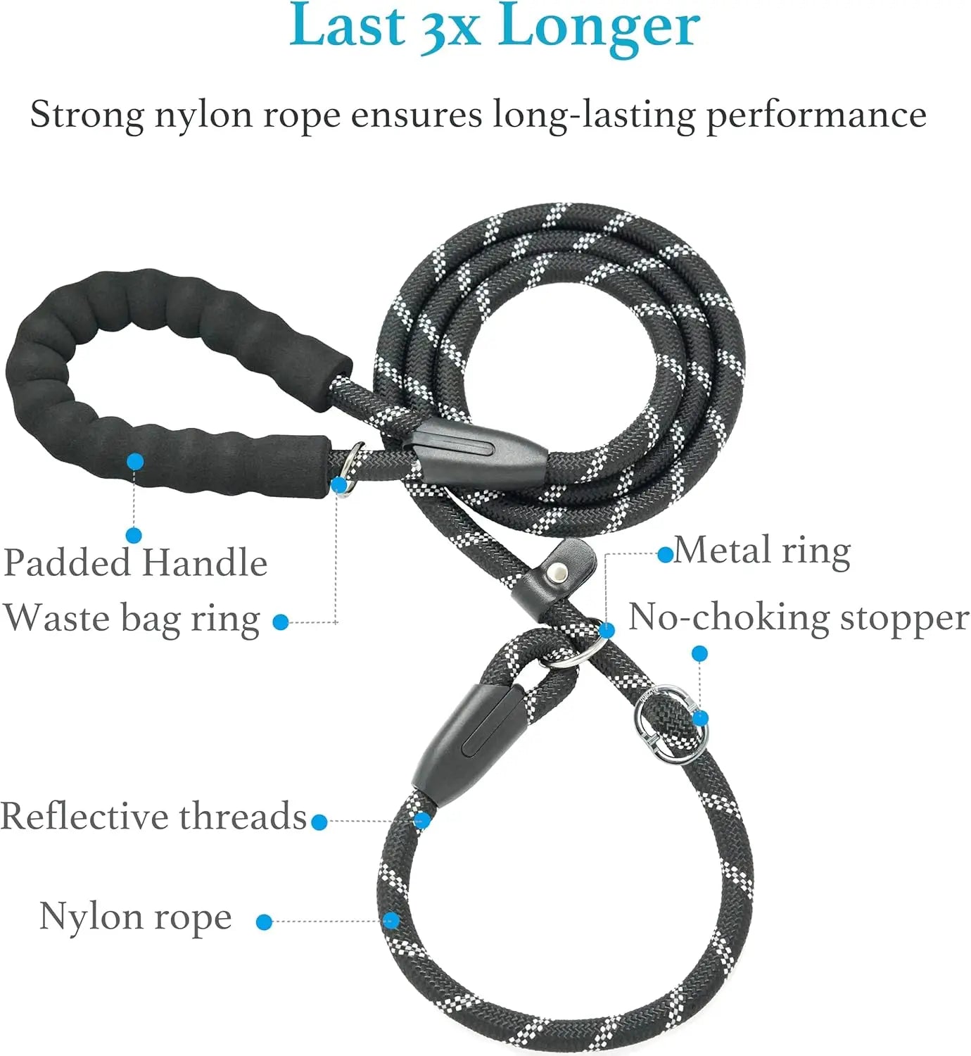 Dog leash, reflective at night, hand tight, suitable for large, medium, and small pet dogs