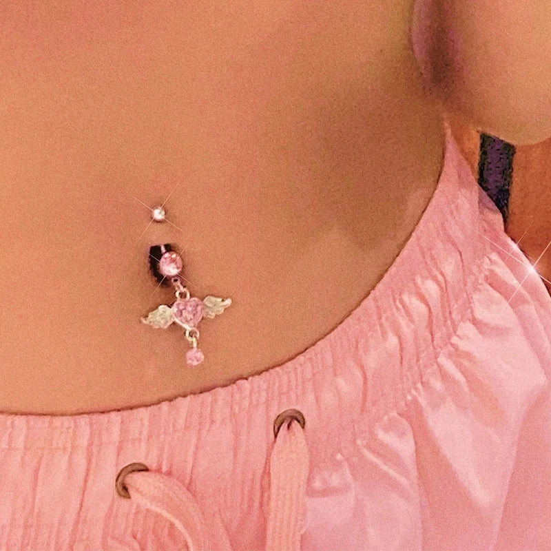Steel Belly Button Rings Pink Crystal Piercing Navel Heart Style Navel Piercing Earring Belly Piercing Sexy Body Jewelry Ombligo