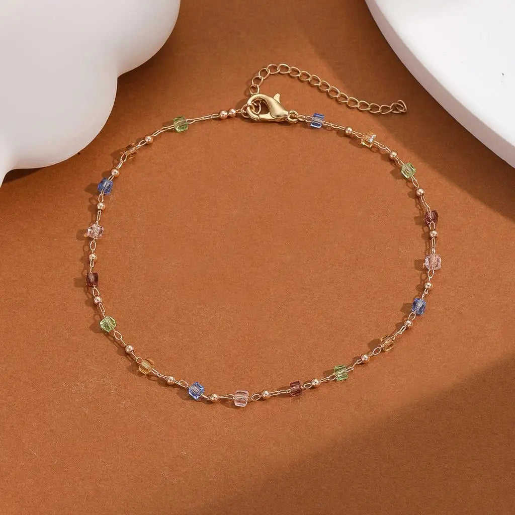 Kinitial Exquisite and fashionable laser plated ankle chains with eighteen colorful ankle chains for her anniversary gift