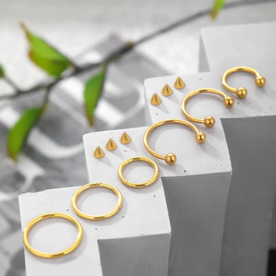 1/6/12PCS Nose Septum Rings 16G Surgical Steel Nose Piercing Jewelry 8mm 10mm 12mm Horseshoe Lip Earring Eyebrow Hoop Gold