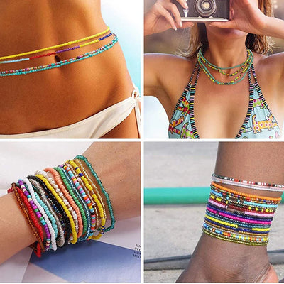 Bohemia Colorful Beaded Elasticity Waist Belly Chain for Women Girl 2023 Fashion Summer Beach Waistband Bikini Beads Jewelry