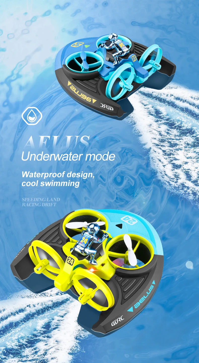 RC Mini Drone Altitude Hold Headless Mode 3 in 1 Sea Land Air Flight 2.4G 6-Axis Quadcopter Boat RC Helicopter For Kid