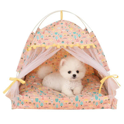 Pet Dog Tent House Floral Print Enclosed Cat Tent Bed Indoor Folding Portable Comfortable Kitten Bed Kennel For Small Pets