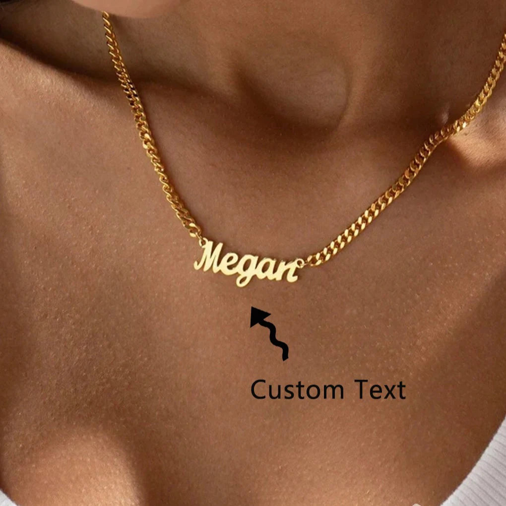 Personalised 18K Gold Name Necklace with Curb Chain, Custom Gothic Name Necklace, Birthday Gift for her, Christmas Gift for Her