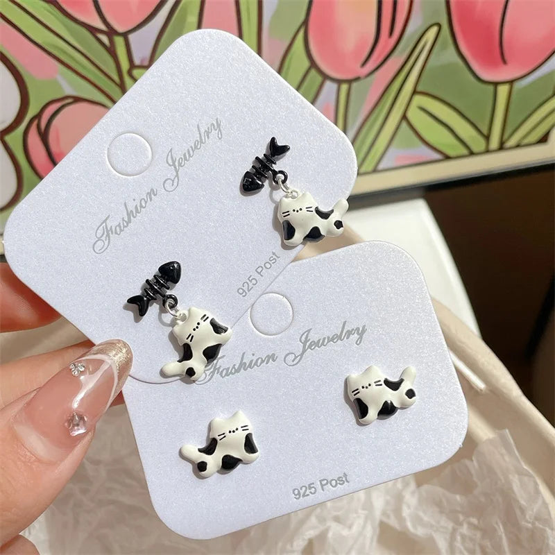 Lovely Cat Pumpkin Stud Earrings for Women Fashion Dangle Piercing Jewelry Star Bowknot Fish Bone Statement Party Ear Drop Gifts