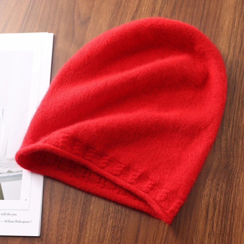 Winter Hat Regardless Of Gender 100% Merino Wool Knitted 2024 New Women's Soft Warm Bean Hat Fashion Outdoor Curly-brimmed Hat