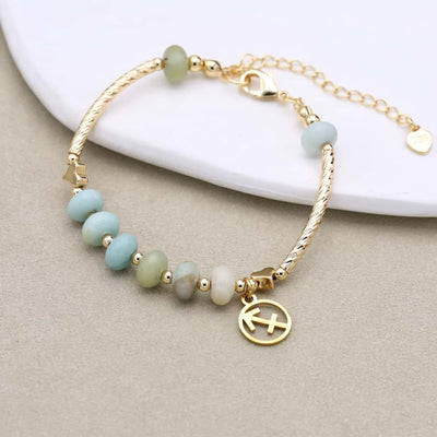 12 Zodiac Constellation Natural Stone Amazonite Beads Charm Strand Bracelet for Women Gold Plated Fashion Jewelry Gifts