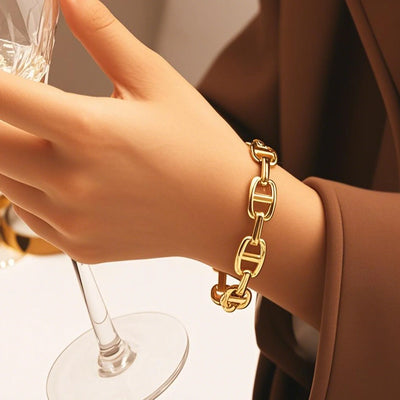 Titanium - Steel Gold - Plated C - Shaped Bangle For Women.