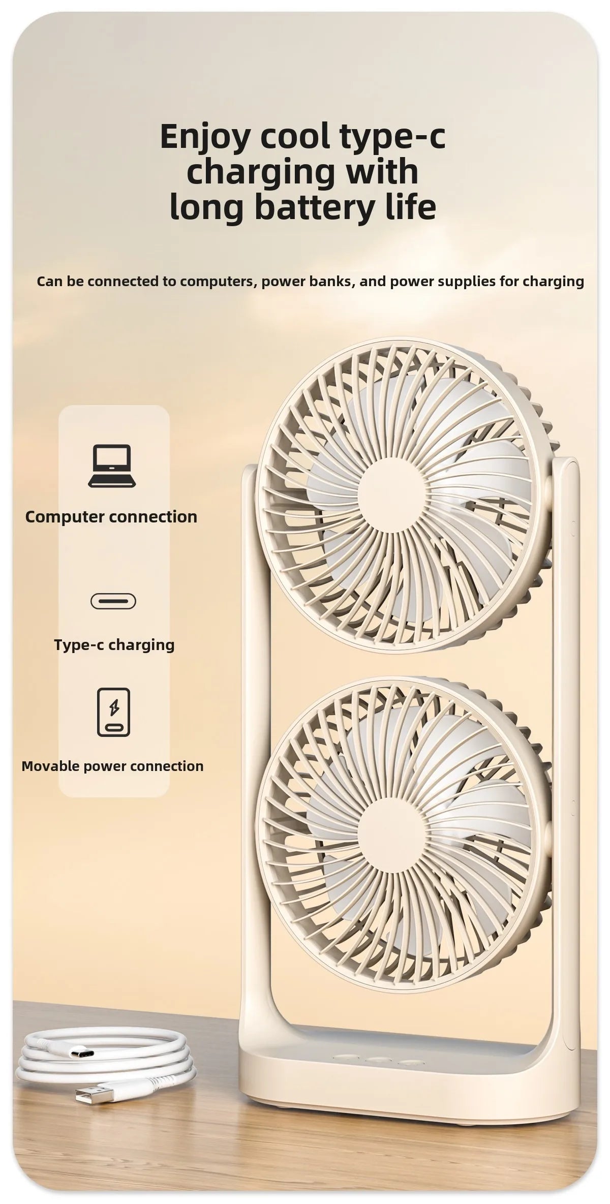 2025 new dual head desktop fan, high wind power air circulation fan, office dormitory double-layer fan