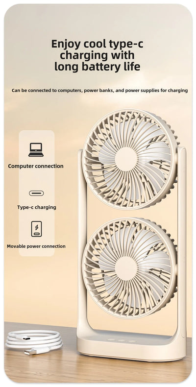 2025 new dual head desktop fan, high wind power air circulation fan, office dormitory double-layer fan