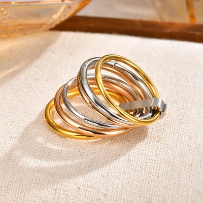 Chic 6Pcs Interlocked Stacking Rings for Women Girls Gift Jewelry, 10MM Stainless Steel Plain Statement Band anillo femenino