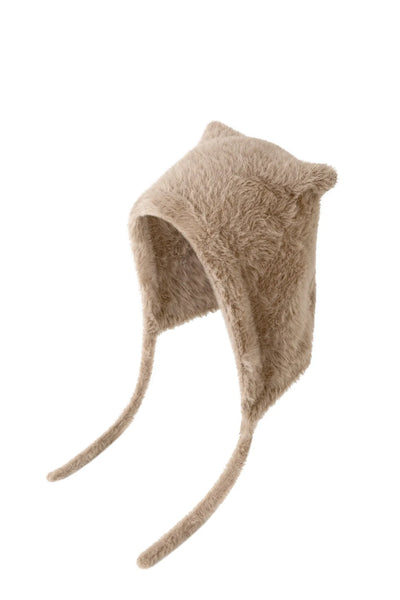 Winter Mink Velvet Fur Beanies for Women Men Cute Bear Ear Knitted Hat Crimped Straps Pullover Hat Hoody Balaclava Mom Gift