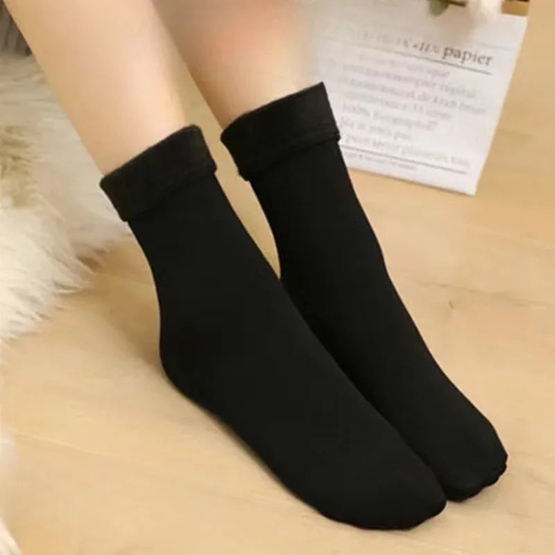 Winter Warm Solid Women Socks Thicken Thermal Socks Wool Cashmere Black Skin Seamless Snow Sock Velvet Unisex Socks