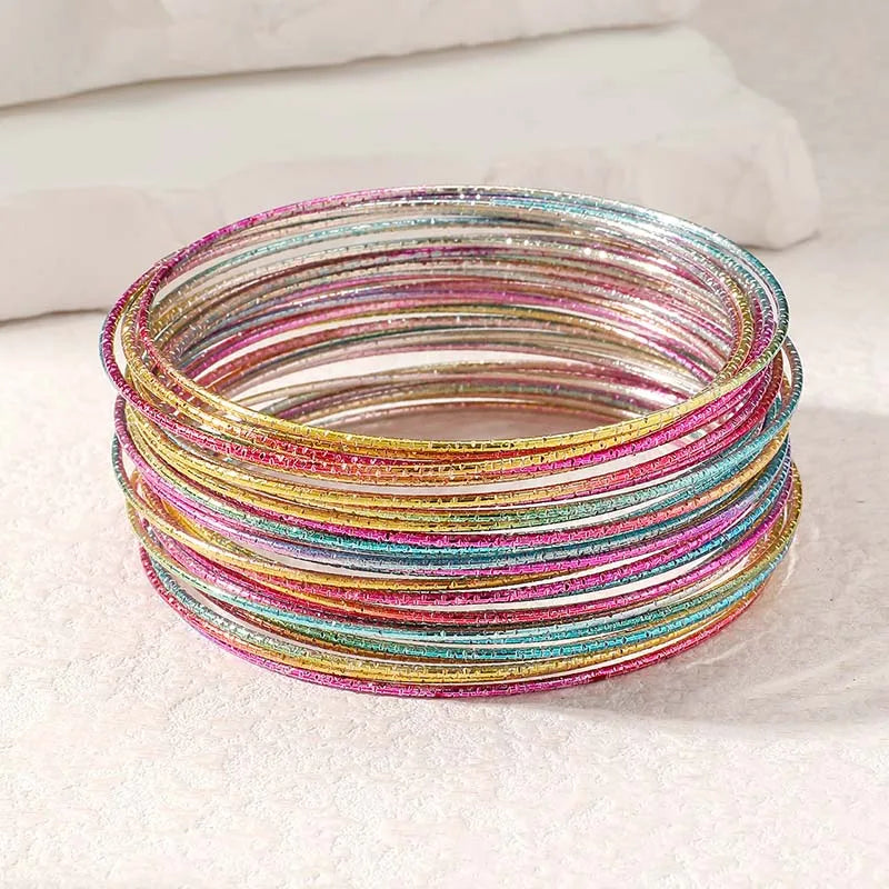 30 Pieces Metal Bangles Set For Women Timeless Fashion Jewelry Trendy Classic Styles Textured Thin Circles Colorful Gifts C1665