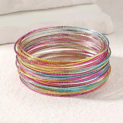 30 Pieces Metal Bangles Set For Women Timeless Fashion Jewelry Trendy Classic Styles Textured Thin Circles Colorful Gifts C1665