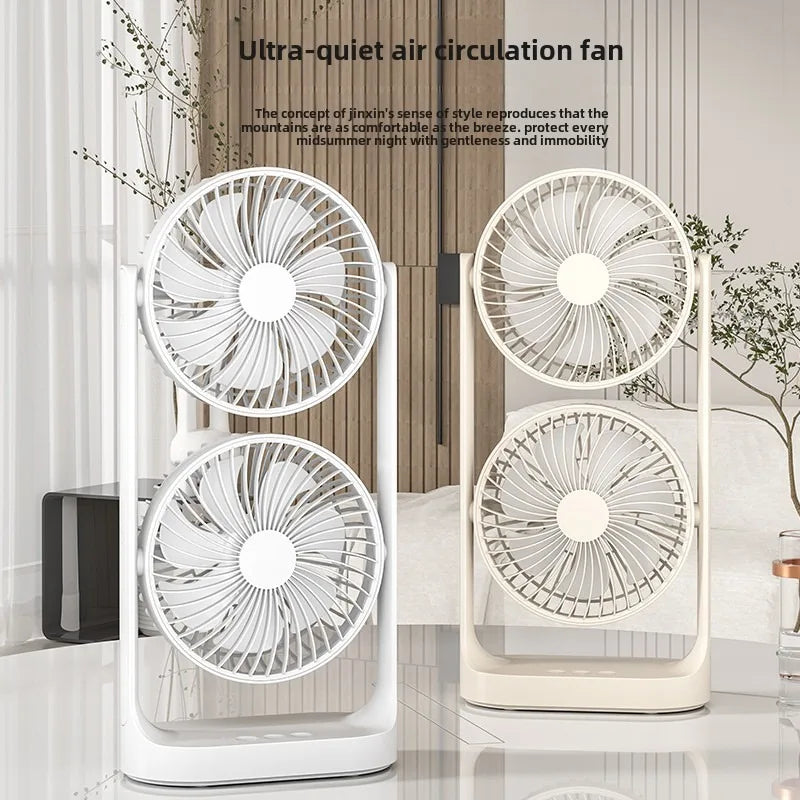 2025 new dual head desktop fan, high wind power air circulation fan, office dormitory double-layer fan