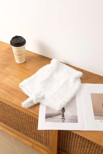 Winter Mink Velvet Fur Beanies for Women Men Cute Bear Ear Knitted Hat Crimped Straps Pullover Hat Hoody Balaclava Mom Gift