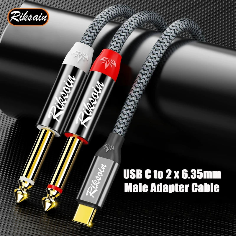 USB Type-C To Dual 6.35mm Jack 1/4 Audio Cable Y Insert Cable Splitter for iPad Laptop Mobile Phone Tablet To Speaker Mixer bass