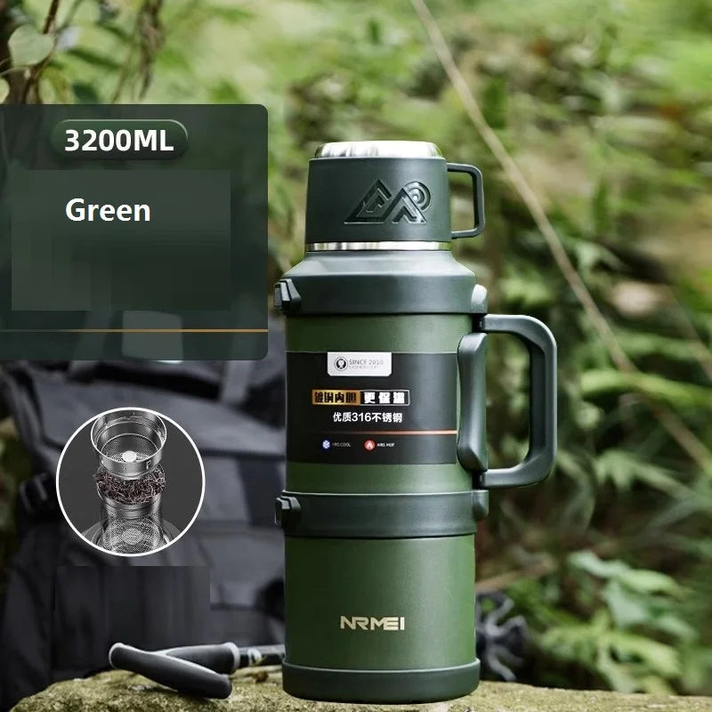 Stainless Steel Insulated Water Bottle with Handle Outdoor Portable Large Capacity Thermos Bottle,Keep Hot and Cold for 72H