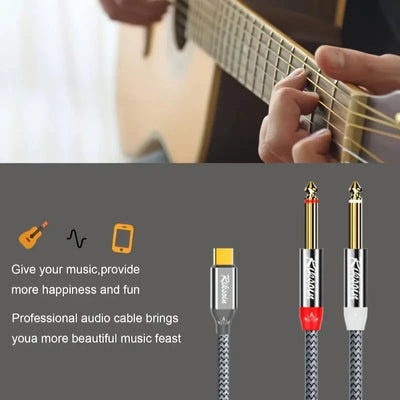 USB Type-C To Dual 6.35mm Jack 1/4 Audio Cable Y Insert Cable Splitter for iPad Laptop Mobile Phone Tablet To Speaker Mixer bass