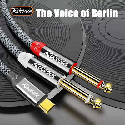 USB Type-C To Dual 6.35mm Jack 1/4 Audio Cable Y Insert Cable Splitter for iPad Laptop Mobile Phone Tablet To Speaker Mixer bass