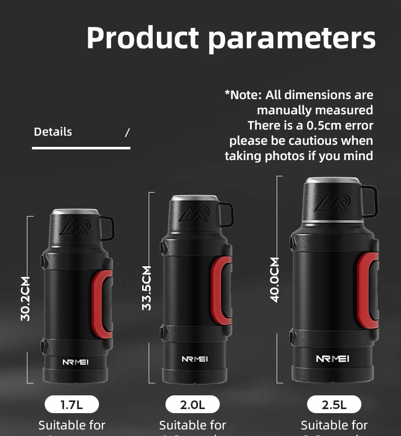 Stainless Steel Insulated Water Bottle with Handle Outdoor Portable Large Capacity Thermos Bottle,Keep Hot and Cold for 72H