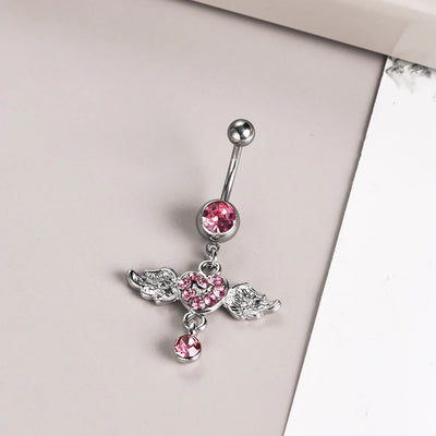 Steel Belly Button Rings Pink Crystal Piercing Navel Heart Style Navel Piercing Earring Belly Piercing Sexy Body Jewelry Ombligo