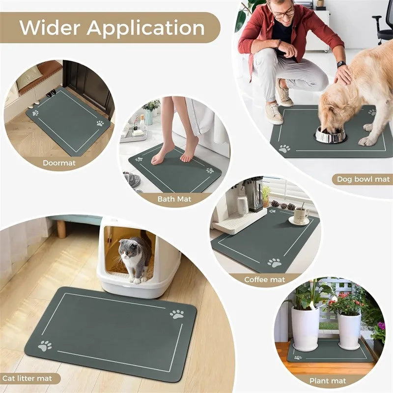 Dog Cat Food Mat - Pet Water Bowl Mats - Feeding Mat for Cat Dog Bowls - Pet Placemat Absorbent Quick Dry Non-Slip