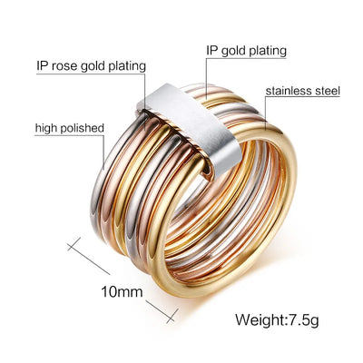 Chic 6Pcs Interlocked Stacking Rings for Women Girls Gift Jewelry, 10MM Stainless Steel Plain Statement Band anillo femenino