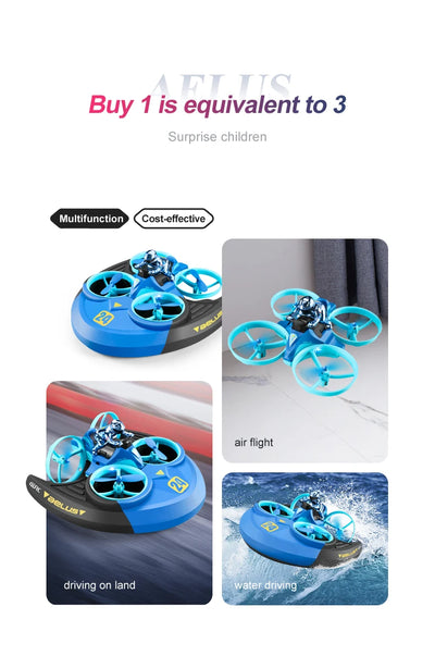 RC Mini Drone Altitude Hold Headless Mode 3 in 1 Sea Land Air Flight 2.4G 6-Axis Quadcopter Boat RC Helicopter For Kid
