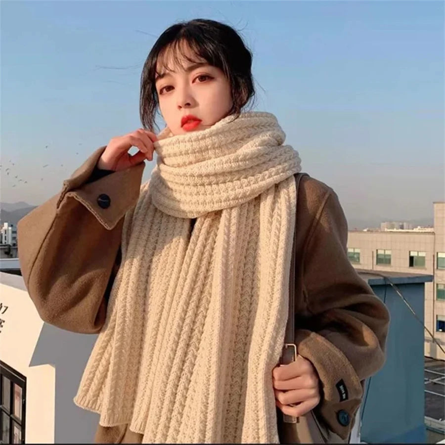 Winter Scarf Women Mens Thick Cable Knit Wrap Chunky Long Warm Scarf for Travel Office Warm Cashmere Scarves Neckercheif