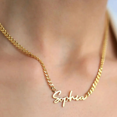 Personalised 18K Gold Name Necklace with Curb Chain, Custom Gothic Name Necklace, Birthday Gift for her, Christmas Gift for Her