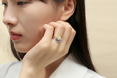 Original 925 Sterling Silver Rings For Women Moon Sun Engagement Wedding Stackable Crystals Ring Gold Luxury Jewelry Gift