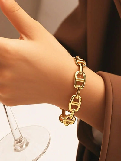 Titanium - Steel Gold - Plated C - Shaped Bangle For Women.