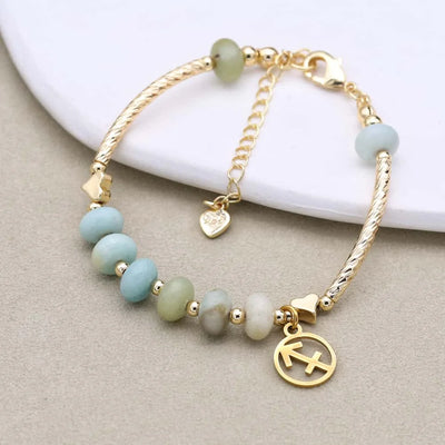 12 Zodiac Constellation Natural Stone Amazonite Beads Charm Strand Bracelet for Women Gold Plated Fashion Jewelry Gifts