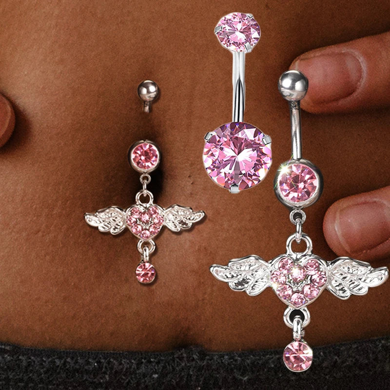 Steel Belly Button Rings Pink Crystal Piercing Navel Heart Style Navel Piercing Earring Belly Piercing Sexy Body Jewelry Ombligo